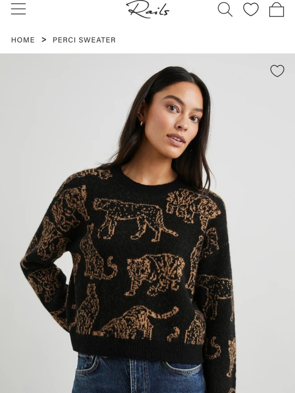 Rails Perci Leopard Pattern Crewneck Sweater - Black/Tan Women’s XS
